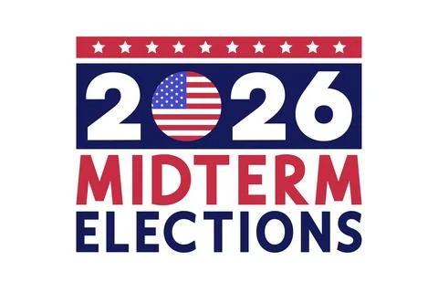 2026 Midterm Elections Typography Poster with American Flag Zero Number Stock Illustration