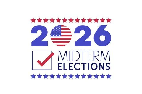 2026 Midterm Elections Typography Poster with Voting Checkbox and Star Border Stock Illustration