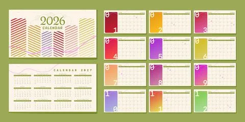 2026 Modern Gradient Wall Calendar Template Set Ilustração Stock