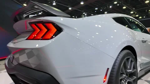 The 2026 Mustang RTR Spec 5 on display at Detroit auto show with modern lig.. Stock Footage 327986989