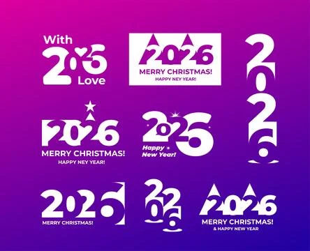 2026 negative space design. Numbers. New Year logotype, set of designs for ca Stock Illustration