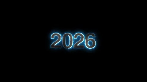 2026 neon text background animation. Glowing neon number text happy new yea.. Stock Footage 309936422