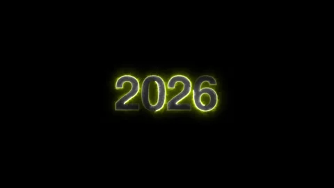 2026 neon text background animation. Glowing neon number text happy new yea.. Stock Footage 309936487