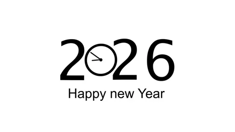 2026 New Year Clock Countdown Celebration Graphic Minimalist Black White Mo.. Stock Footage 321410343