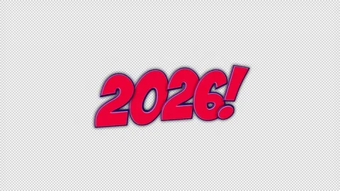 2026 New Year Comic Text Animation, on Alpha Channel, Background, Loop Video stock 319467872