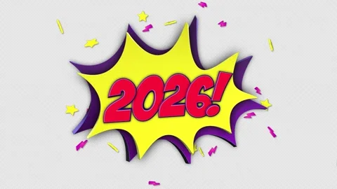 2026 New Year Comic Text Animation, on Alpha Channel, Background, Loop 库存影片 319469583
