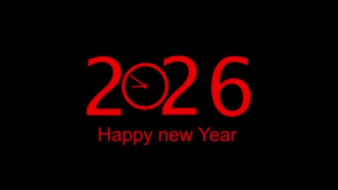 2026 New Year Countdown Clock Red Text Black Background Celebration Future .. Stock Footage 321410371