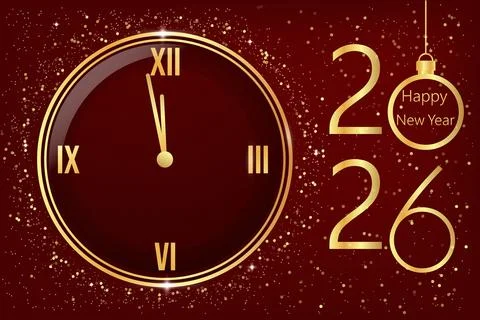 2026 New Year Midnight Clock with Glitter Illustration. Stock Illustration