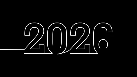 2026 New Year one continuous line art animation. Self drawing outline video Stock Footage 319375234