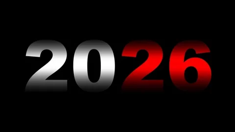 2026 new year text animation on black background, futuristic red and white g Stock Footage 320032447
