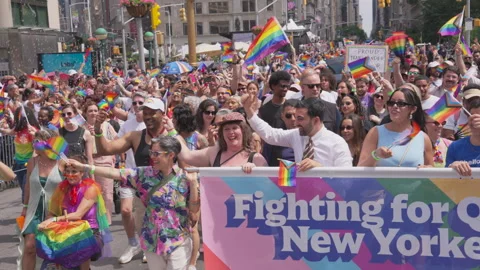 2026 NYC Pride March is opened on Fifth Avenue in New York City. Stock Footage 337945476