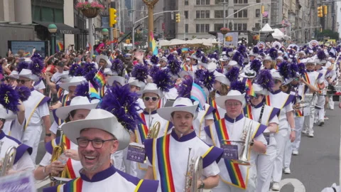 2026 NYC Pride March is opened on Fifth Avenue in New York City. Stock Footage 338119972