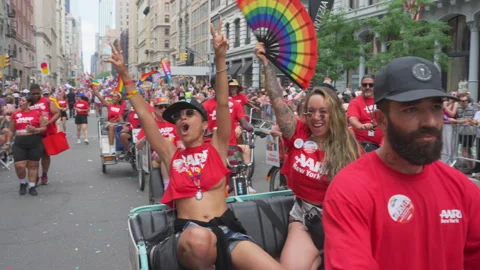 2026 NYC Pride March is opened on Fifth Avenue in New York City. 스톡 동영상 339255996