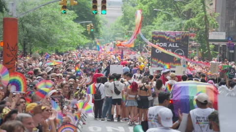 2026 NYC Pride March is opened on Fifth Avenue in New York City. Stock Footage 339259950