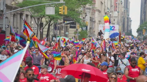 2026 NYC Pride March is opened on Fifth Avenue in New York City. 스톡 동영상 339260891