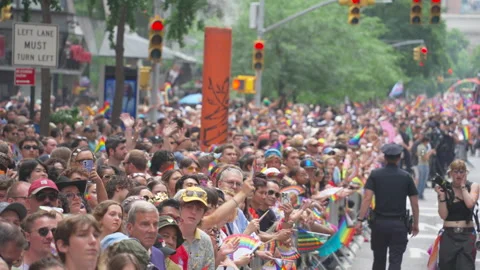 2026 NYC Pride March is opened on Fifth Avenue in New York City. 스톡 동영상 339367351