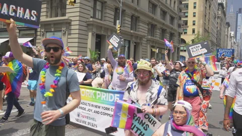 2026 NYC Pride March is opened on Fifth Avenue in New York City. 스톡 동영상 339371694
