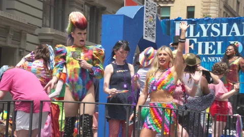 2026 NYC Pride March is opened on Fifth Avenue in New York City. 스톡 동영상 339373126
