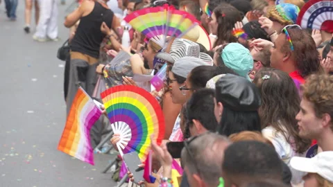 2026 NYC Pride March is opened on Fifth Avenue in New York City. 스톡 동영상 339527203