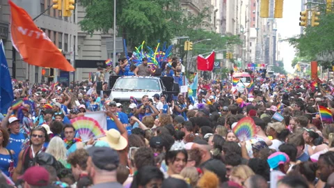 2026 NYC Pride March is opened on Fifth Avenue in New York City. Stock Footage 339536652