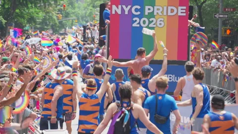 2026 NYC Pride March is opened on Fifth Avenue in New York City. 스톡 동영상 339541227