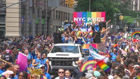 2026 NYC Pride March is opened on Fifth Avenue in New York City. Stock Footage 339552597