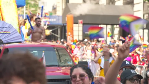 2026 NYC Pride March is opened on Fifth Avenue in New York City. 스톡 동영상 339643117