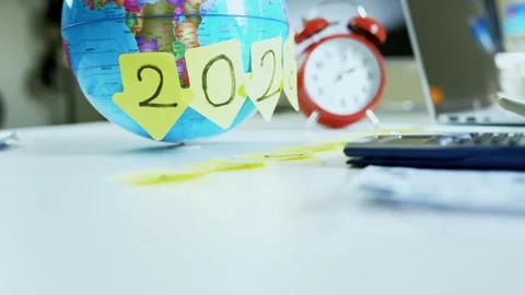 2026 Planning with Globe and Clock, Globe with sticky notes spelling 2026, .. Stock Footage 321223945