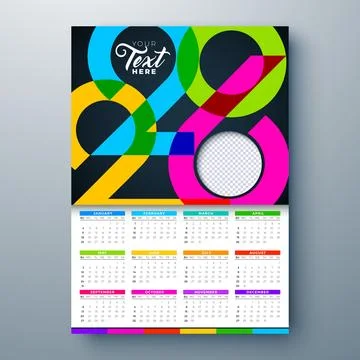 2026 Printable Calendar Design Template with Abstract Number Symbol, Whole An Stock Illustration