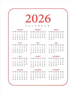 2026 Red Calendar Vector Template - Elegant Serif Framed Yearly Planner Stock Illustration
