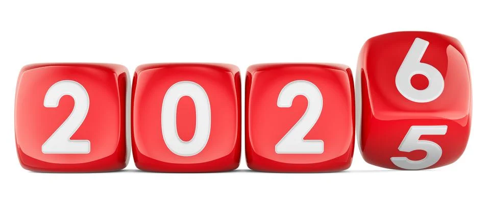 2026 red cubes changing from 2025, 3D rendering Stock Illustration