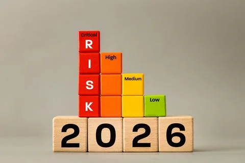 2026. The scale of increasing or decreasing risk. Business concept.  Stock Photos