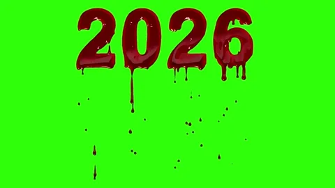 2026 with scary blood drops effect on green screen background Stock Footage 320458421
