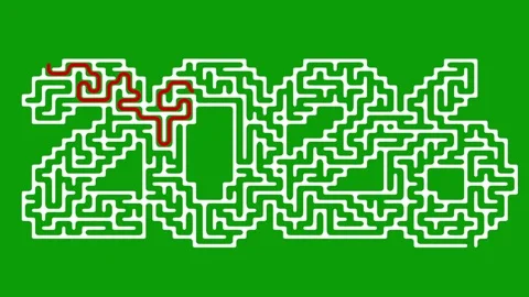 2026 shaped maze with solution path on g... | Stock Video | Pond5