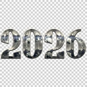 2026 Silver 3D Text Effect PNG Stock Illustration