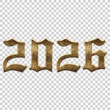 2026 Simple Gold 3D Text Effect PNG Stock Illustration