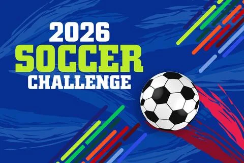 2026 Soccer Challenge Multicolor Dynamic Motion Banner for Sports Event Stock Illustration