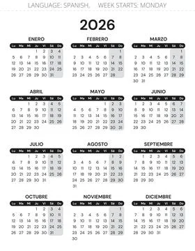 2026 spanish calendar. Vector modern illustration for Spain - year calendario Stock Illustration