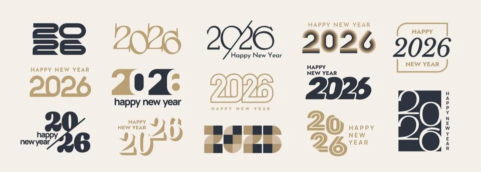 2026 Text Design set. Typography icons or stickers for New Year 2026 Social Stock Illustration