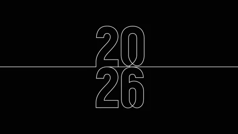 2026 vertically year continuous line art animation on white black background Stock-Footage 312544763