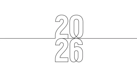 2026 vertically year continuous line art animation on white black background Video stock 312544766