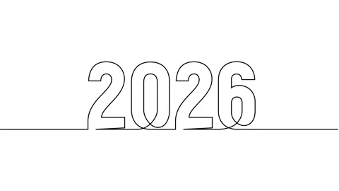 2026 year continuous single one line art drawing animation numbers video 動画素材 313395652