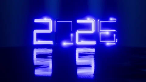 2026 year countdown number glowing in dark Stock Footage 320614433