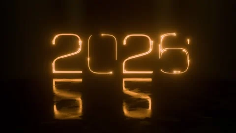 2026 year countdown number glowing in dark Stock Footage 320614435