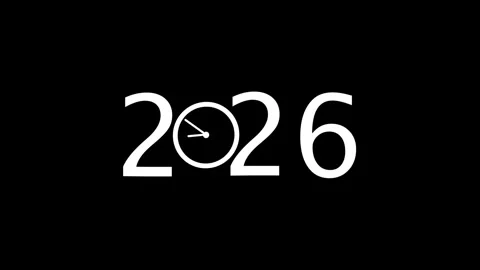 2026 year number with clock face replacing zero modern minimalist design bl.. Stock-Footage 321410282