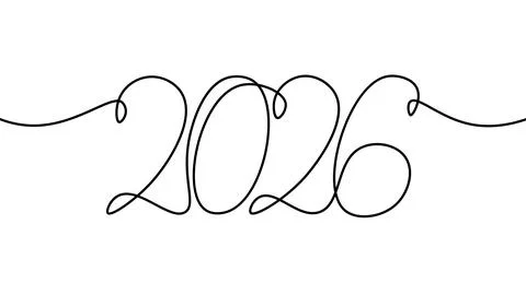 2026 year numeral handwritten in single line. Continuous line forms numbers. New Stock Illustration