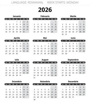 2026 year romanian calendar. Vector illustration for Moldova Romania Stock Illustration