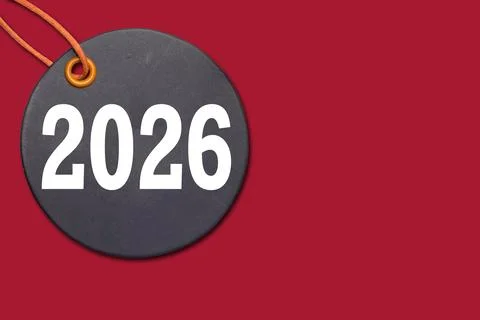 2026 Year Tag On Red Background: Modern Year Concept For New Beginnings And Mile Stock Photos