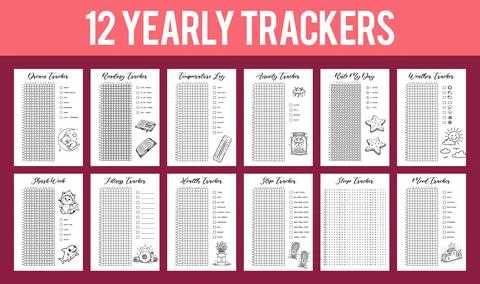 2026 yearly tracker bullet Journal Printable Planner Page Template, Vector .. Stock Illustration