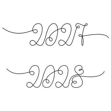 2027 2028 New Year dates Hand lettering One continuous line. Christmas or New Stock Illustration